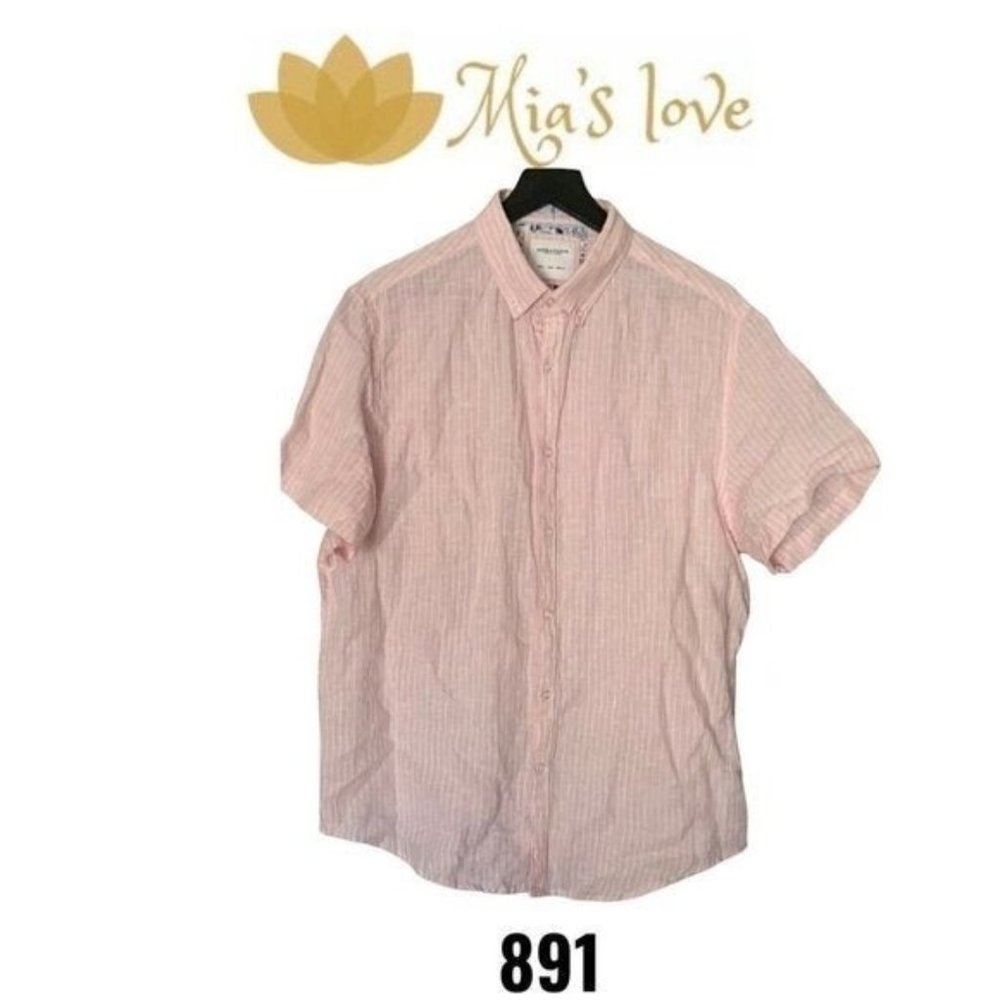 Denim & Flower, Shirt for men, Size L, Pink light and white color, Short Sleeve.